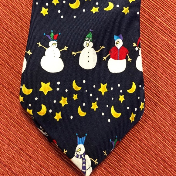 Jonathan Bennett 100% Silk Navy Blue Snowman Tie - Picture 2 of 11